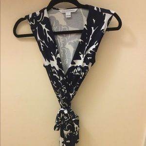 DVF Navy and White Wrap Dress